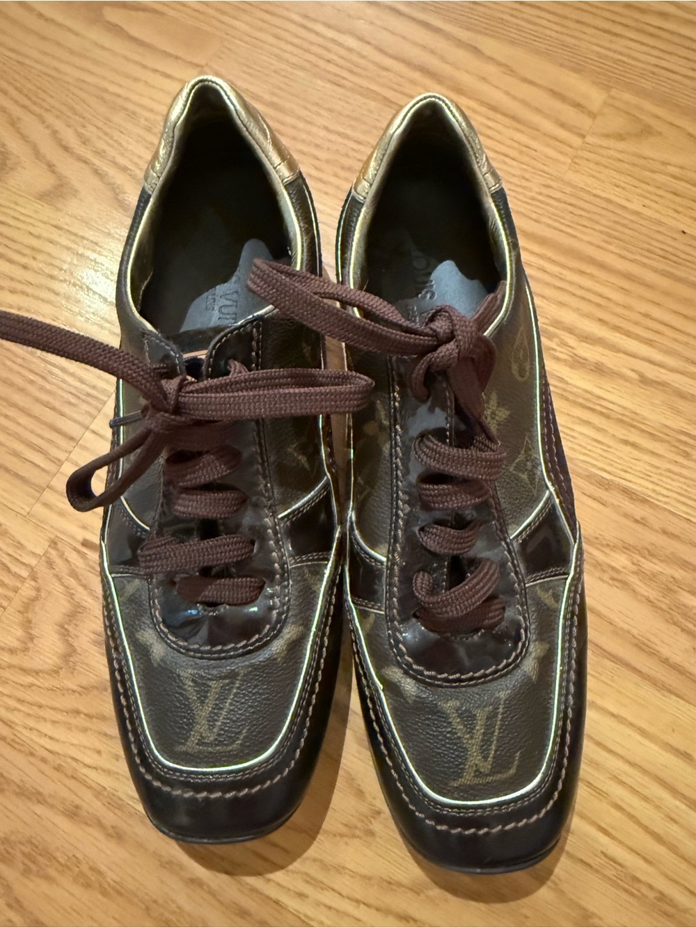Louis Vuitton Brown and Gold Monogram Slip-On Sneakers
